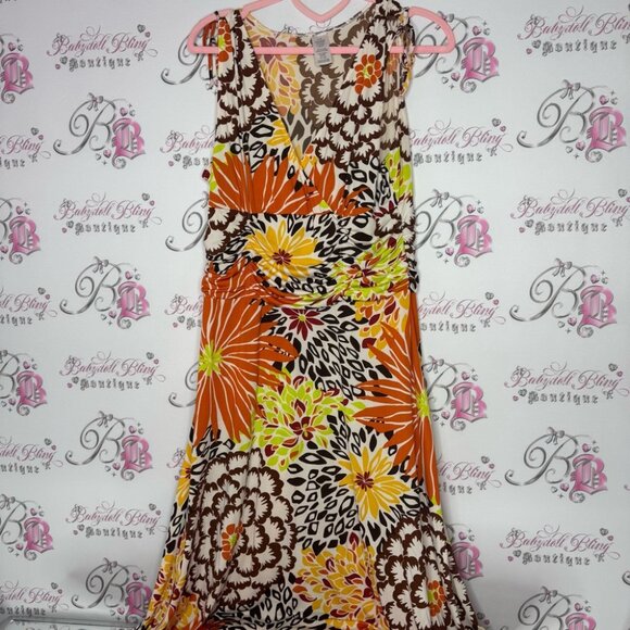 Floral dress cinching ribbon 🎀 tie shoulder stretchy slinky flowers hippie - Picture 5 of 12